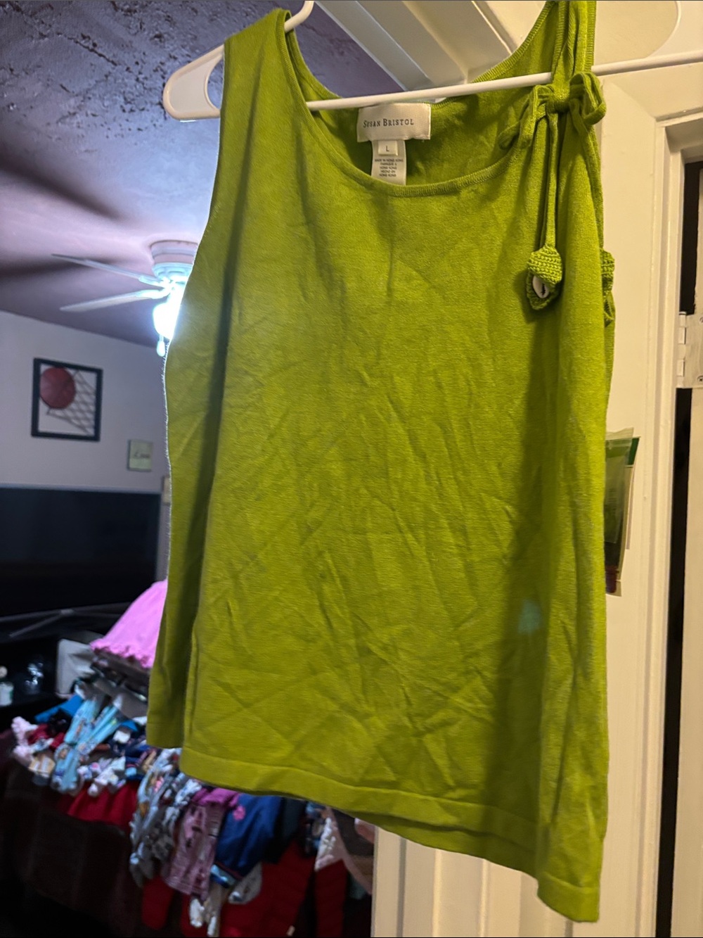 Susan Bristol Lime Green Knot-Shoulder Tank